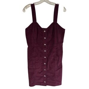 EXPRESS Women Medium Corduroy Button Front Pinafore Burgundy Dress Retro 70s